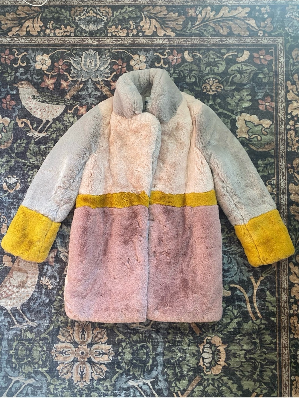 Apparis Women’s Colorblock Faux Fur Coat in Pink, Gray & Yellow